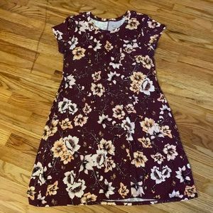 Market & Spruce Wine Floral Short-Sleeve A-Line Dress